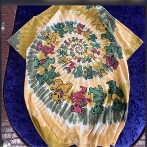 Liquid Blue Tie-Dye Grateful Dead Dancing Bears Tee - Yellow/Green/Pink